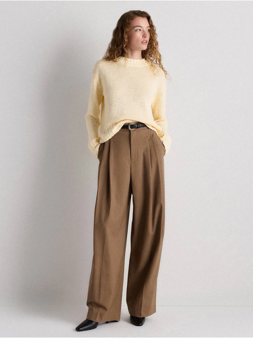 Quince Organic Linen Cotton Relaxed Crew Sweater Sandstone Beige